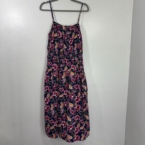 Waist-Defined Floral Linen-Blend Smocked Midi Cami Dress Old Navy Size M Pockets